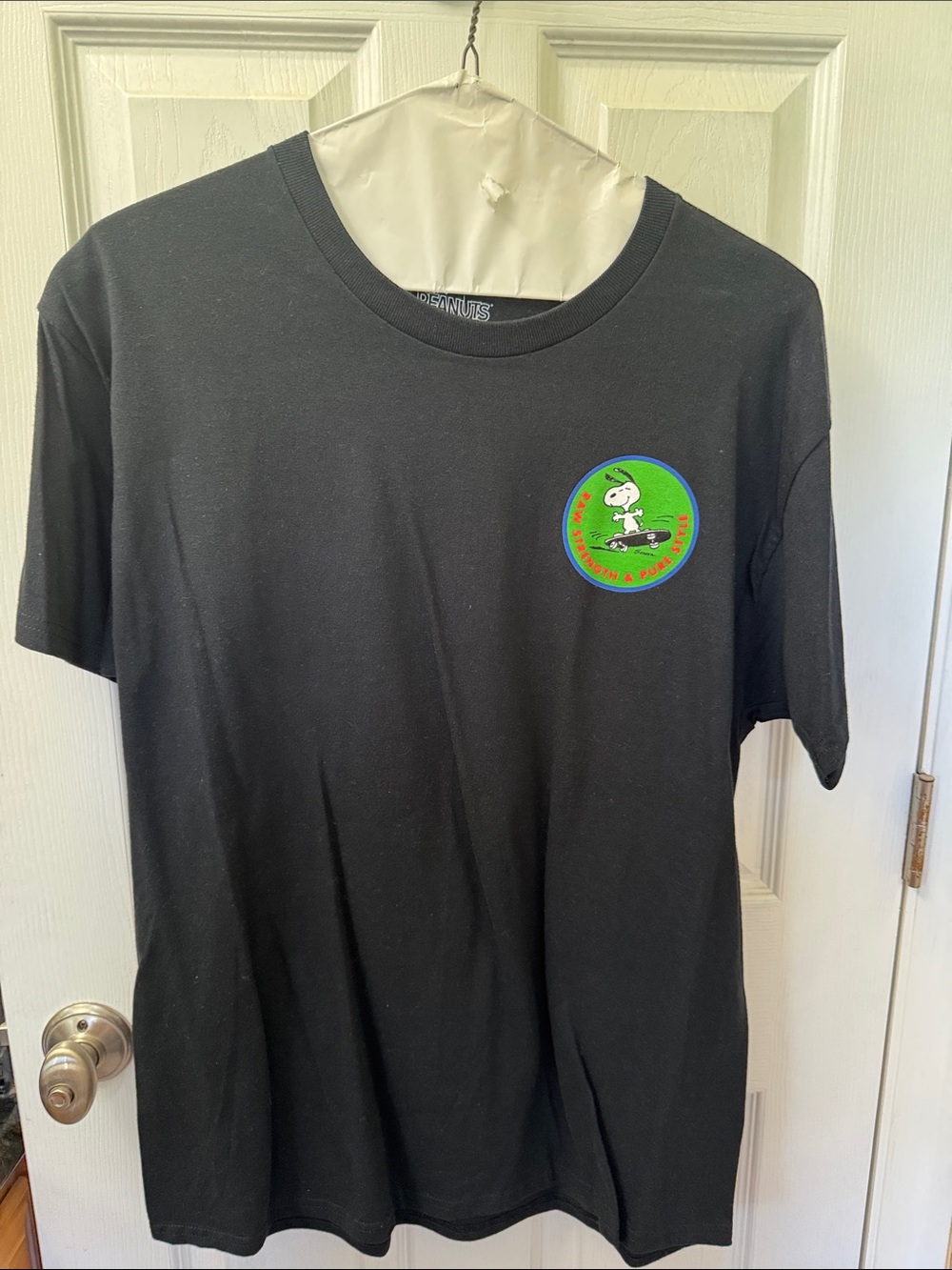 Peanuts Black Short-Sleeve T-Shirt with Green Snoopy Patch